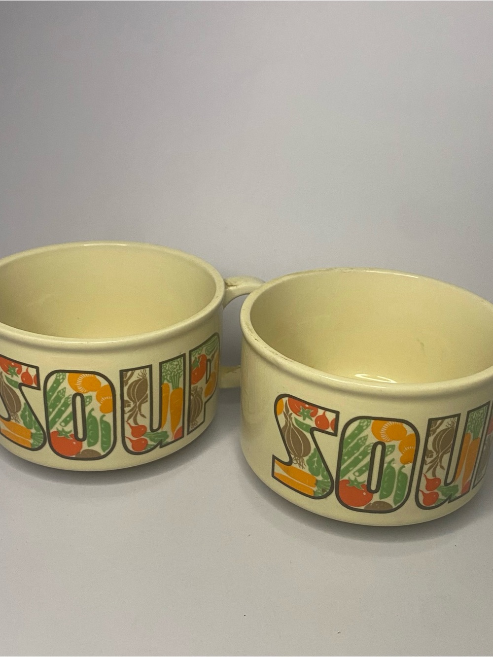 Vintage 70’s Ceramic Soup Bowls Set – Retro Vegetable Design